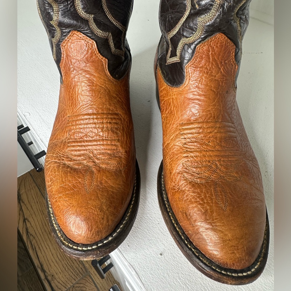 Vintage Larry Mahan Two-Tone Brown Leather Western Cowboy Boots – Women’s 8.5 - Picture 6 of 9